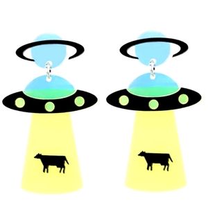 EARRINGS OVERSIZED ACRYLIC YELLOW ALIEN SPACESHIP...
